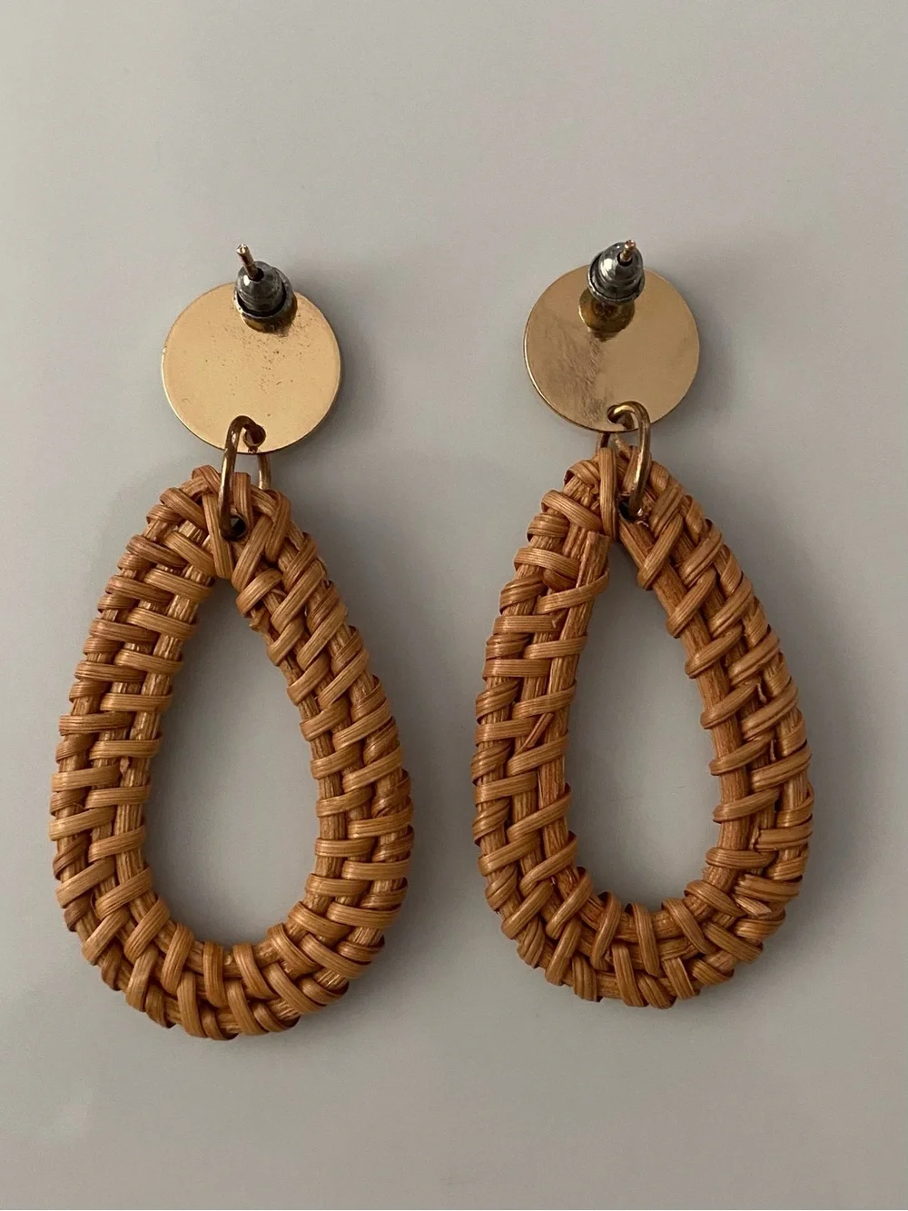 Woven Teardrop Drop Earrings in Tan